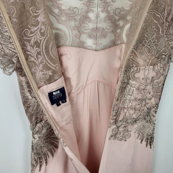 Marchesa Notte Silk Buckingham Sheath Mini Cocktail Dress Gold Metallic Lace 12 - Picture 11 of 12